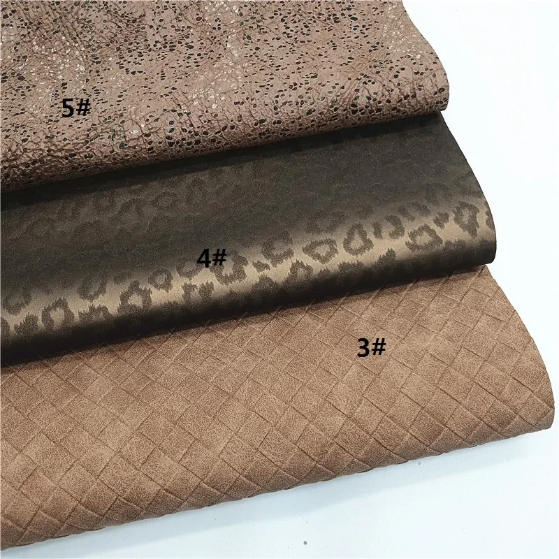 Brown Chunky Glitter Leather Sheet Weave Embossed Faux Leather Leopard Faux Leather Lien Fabric DIY Craft Sheets Mini Rolls W438