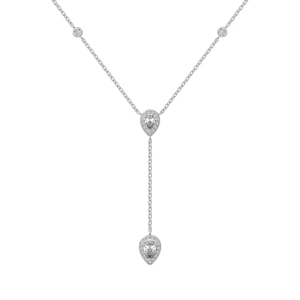 

s925 sterling silver water drop shape tassel necklace inlaid pear zircon necklace