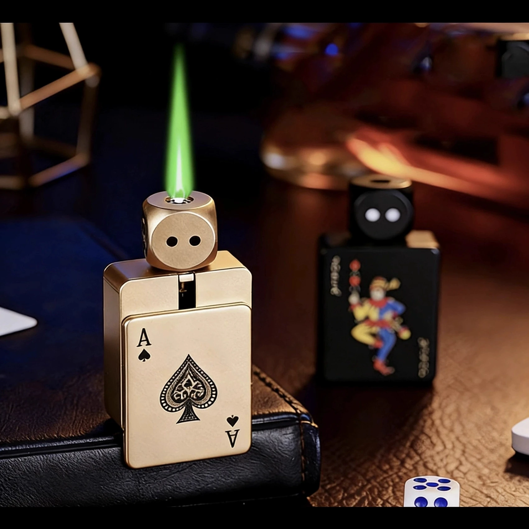 New Rotating Dice Mahjong Inflatable Lighter Cool Personalized Windproof Portable Decompression Outdoor Lighter Smoking Gift