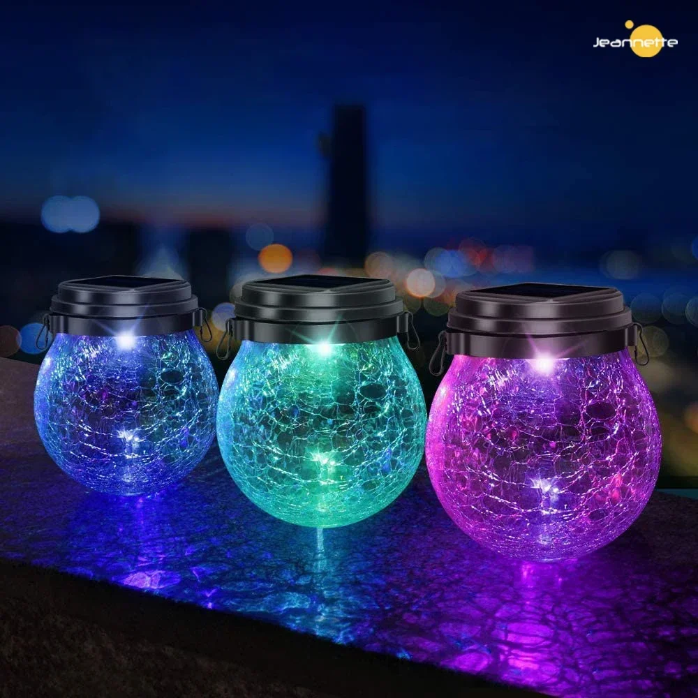 Romantic Solar Crack Ball Glass Mason Jar Light Colorful LED String Light Christmas Wishing Lamp For Outdoor Garden Decoration