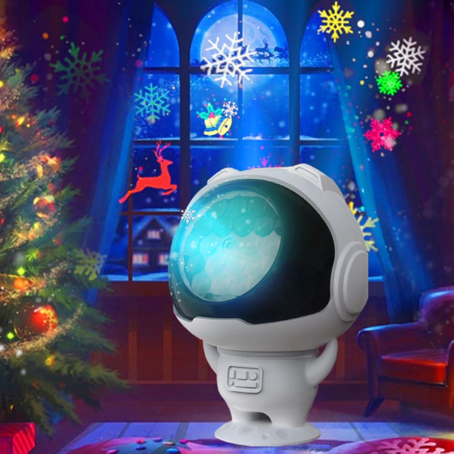 USB Power Christmas Astronaut Projector Rotatable Dynamic 16 Patterns LED Spotlight Projector for New Year Party Indoor Decor