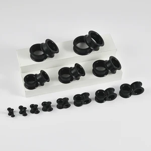 PASANG-Hitam Silikon Fleksibel Penyumbat Telinga Terowongan Ukuran Besar Expander Berkobar Ganda Pengukur Telinga Berongga Tindik Expander Cuping Telinga 10 pengukur hitam penjualan terbaik - №