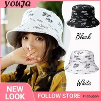 Double-sided Wear Bucket Hats for Men Women Japanese Graffiti Letter Outdoor Sun Caps Unisex Wide Brim Foldable Fisherman Gorrs