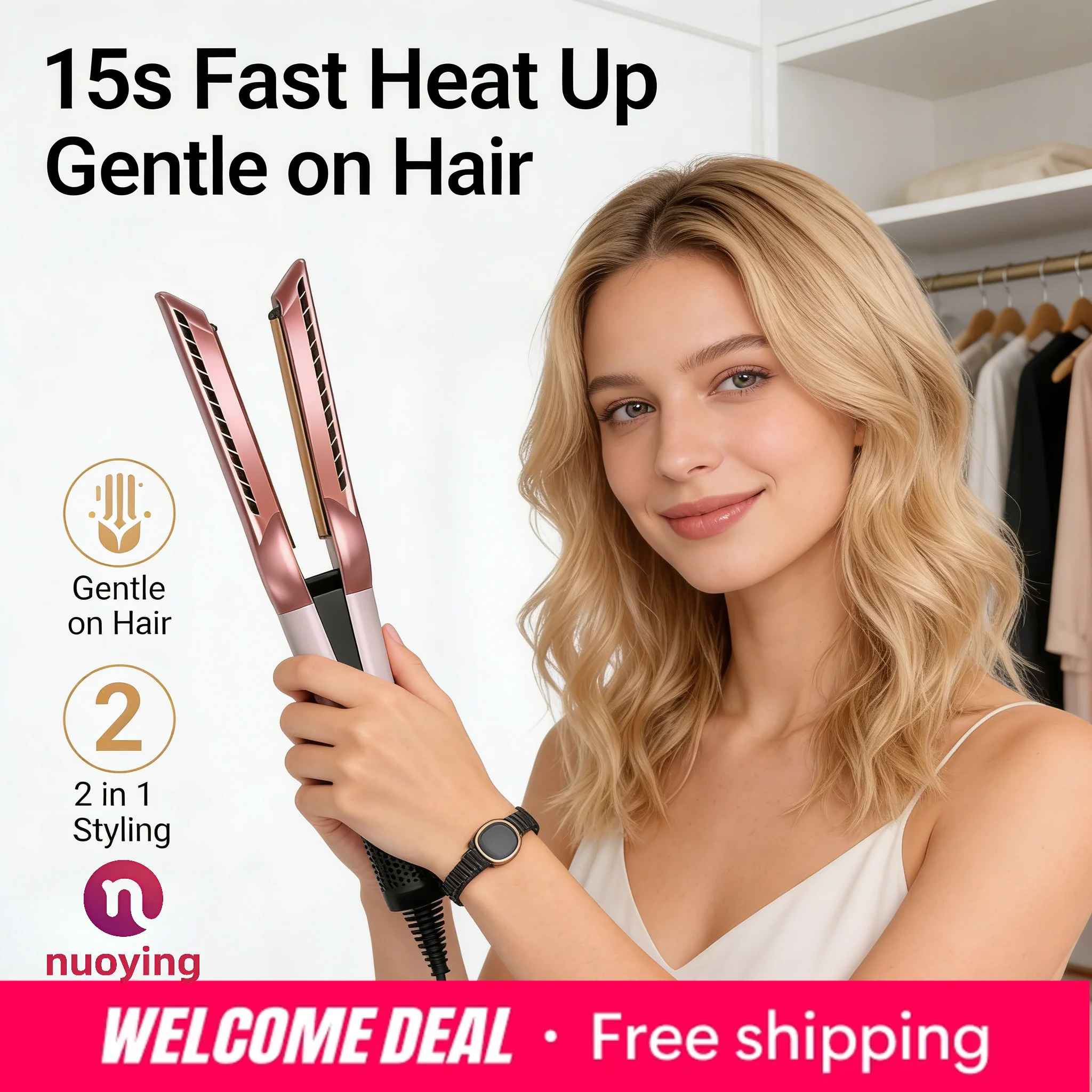 Nuoying 2-in-1 Haartrockner und Glätteisen mit Negativionen-Technologie, Schnellheizung für Salon-Styling, Versand aus Europa