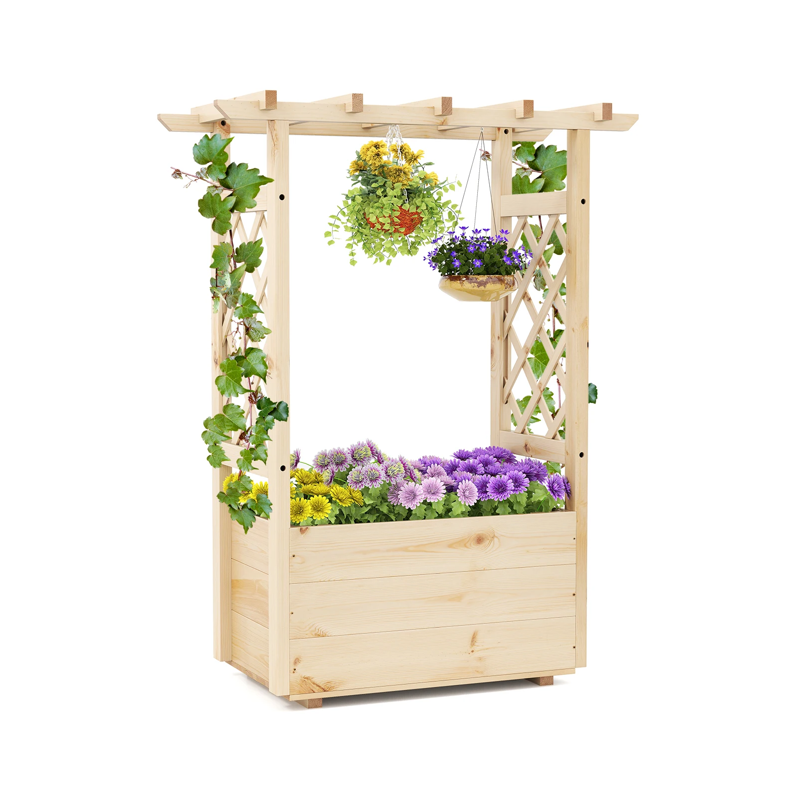 

Деревянная приподнятая садовая кровать/решетчатые решетки, подвесной дренаж на крыше, в помещении и на открытом воздухе