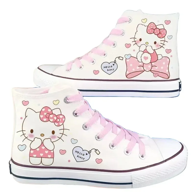 Cosplay Anime Hello Kitty Canvas Cute Cartoon Adult Sneaker Shoes Students Ligh-top Women\'s White Casual Walking Shoes