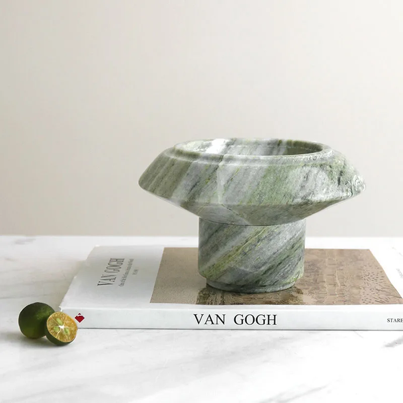 Modern European Luxury Green Marble Fruit Plate Small Living Room Coffee Table Entrance Table Ornaments Candy Bowl