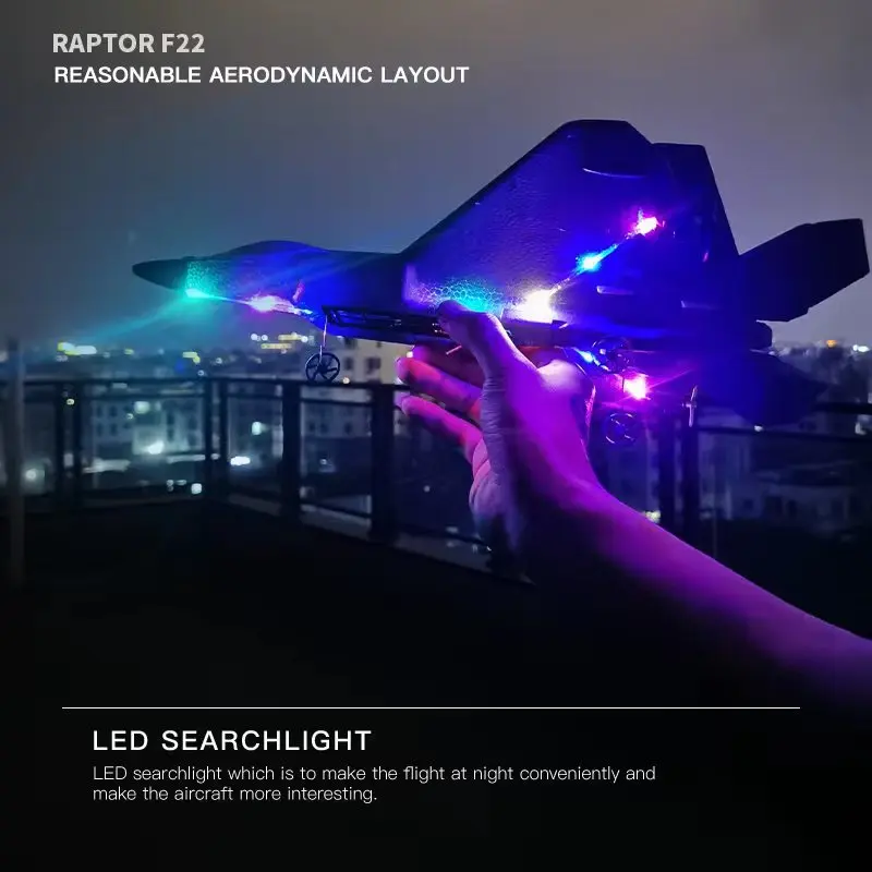 Avión RC F22, modelo de avión de combate, avión eléctrico de espuma con luces, planeador de ala fija no tripulado, juguetes eléctricos para niños, regalos