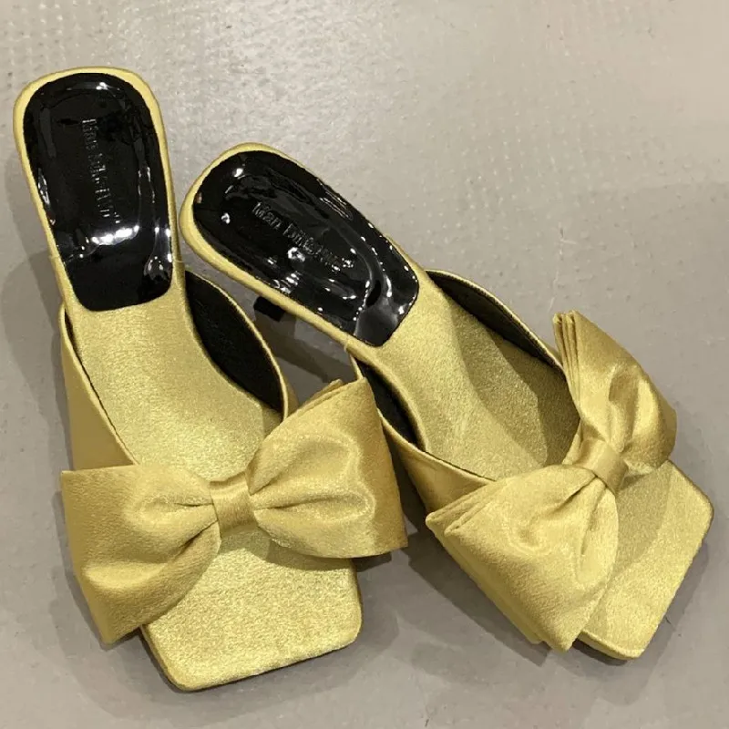 

New Style Square Toe Butterfly-knot Women Slippers Elegant Thin Heel Open-toe Heels Sandals Summer Fashion Comforts Office Shoes