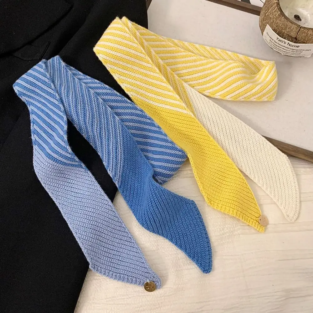 

Color Blocking Knitted Narrow Scarf Soft Warm Korean Casual Scarf Striped Clothing Accessories Y2K Thin Scarf Spring Summer