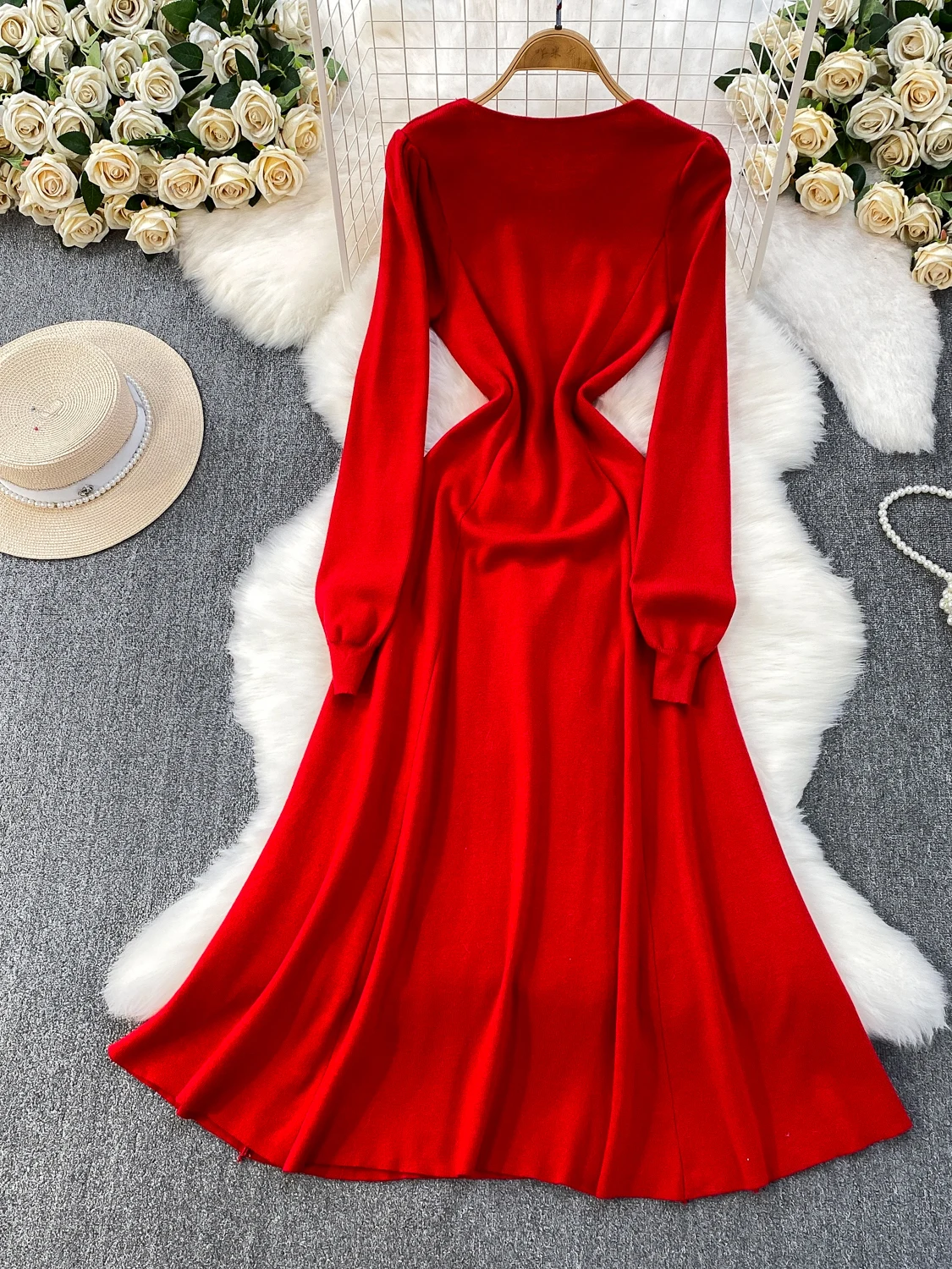 Ele French Sle-suéter redondo de cintura alta para mujer, tejido Dr, decoración floral 3D, adelgazante, invierno