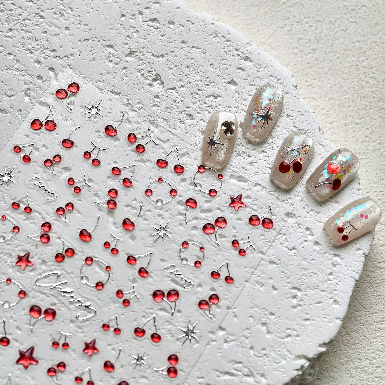 5d bronzant gelée cerise étoile Nail Art autocollant mignon simple Double cerise auto-adhésif autocollants pour ongles bricolage été ongles pièces