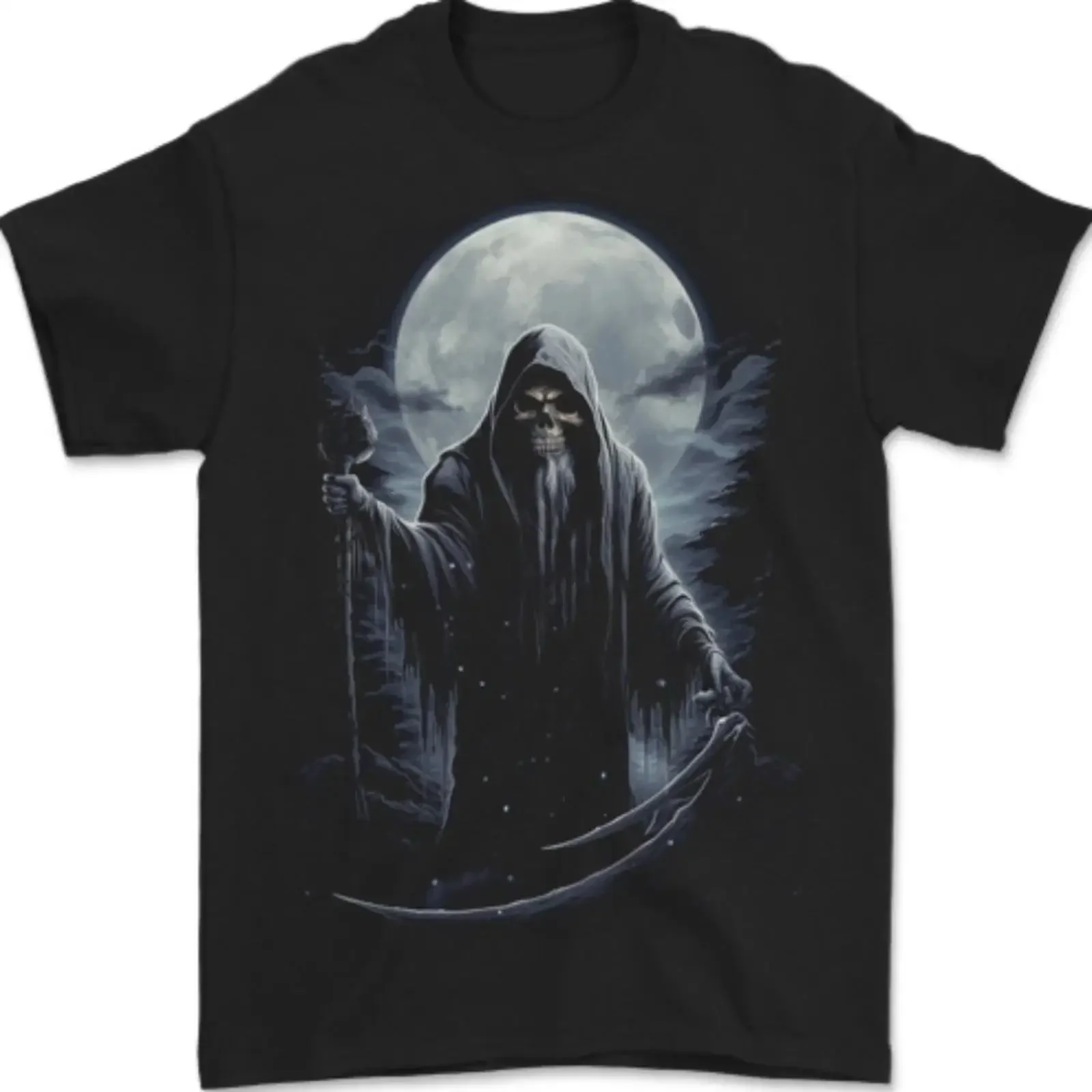 Camiseta Vollmond Grim Reaper Schädel para hombre, 100% algodón, estilo vintage, lavada, ligeramente elástica, transpirable, unisex, suave, informal