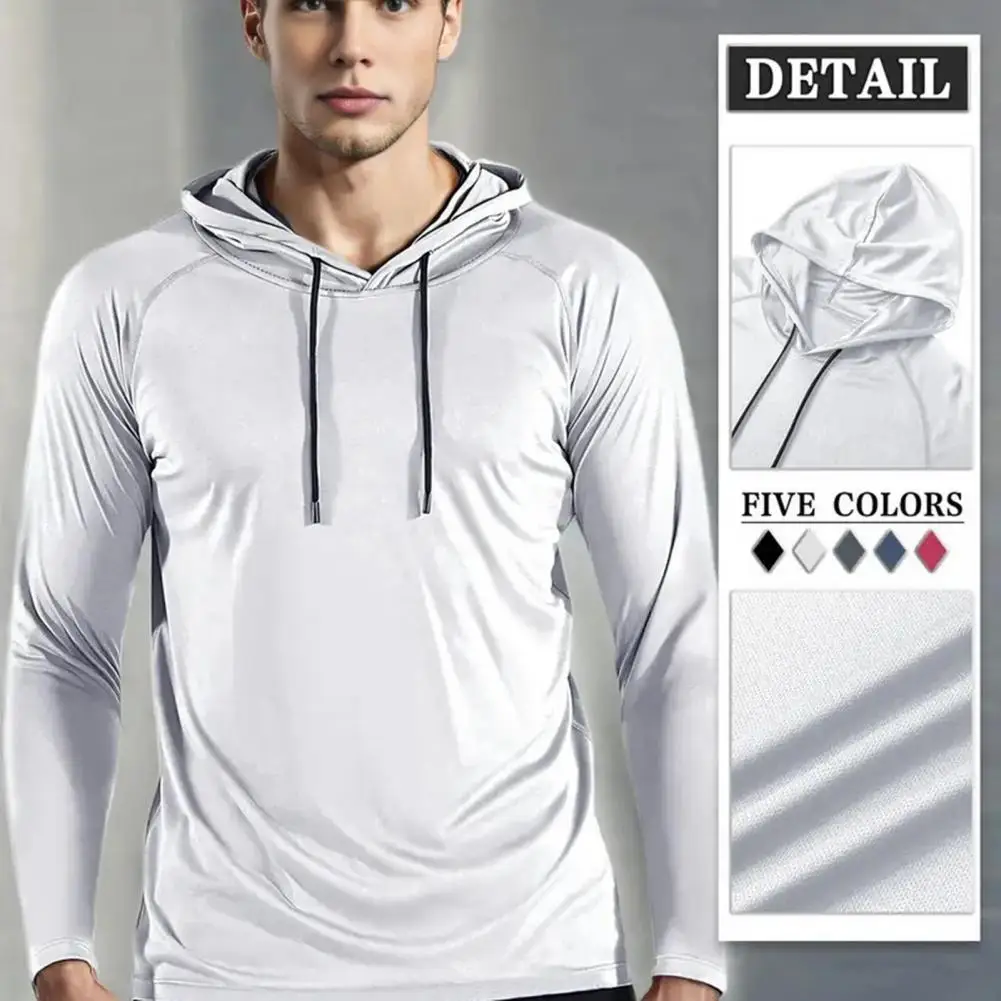 Men's Quick Dry Long Sleeve Hoodie Sweat-Wicking Gym Training T-Shirt Loose Fit For Running Basketball Sports Jogging Training