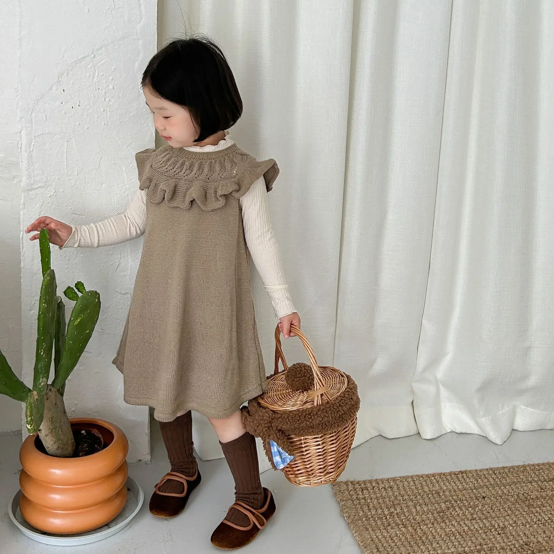 

Girls' Dress 2023 Autumn New Korean Style Wool Skirt Children's Vest Dress