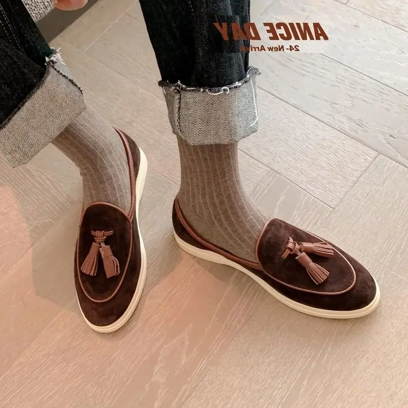 Woman Tassels Shoes Sheepsuede Leather Spring Loafers  Round Toe Women Flat Shoes Slip-On Brand Loafers Lady Casual Walk Shoes