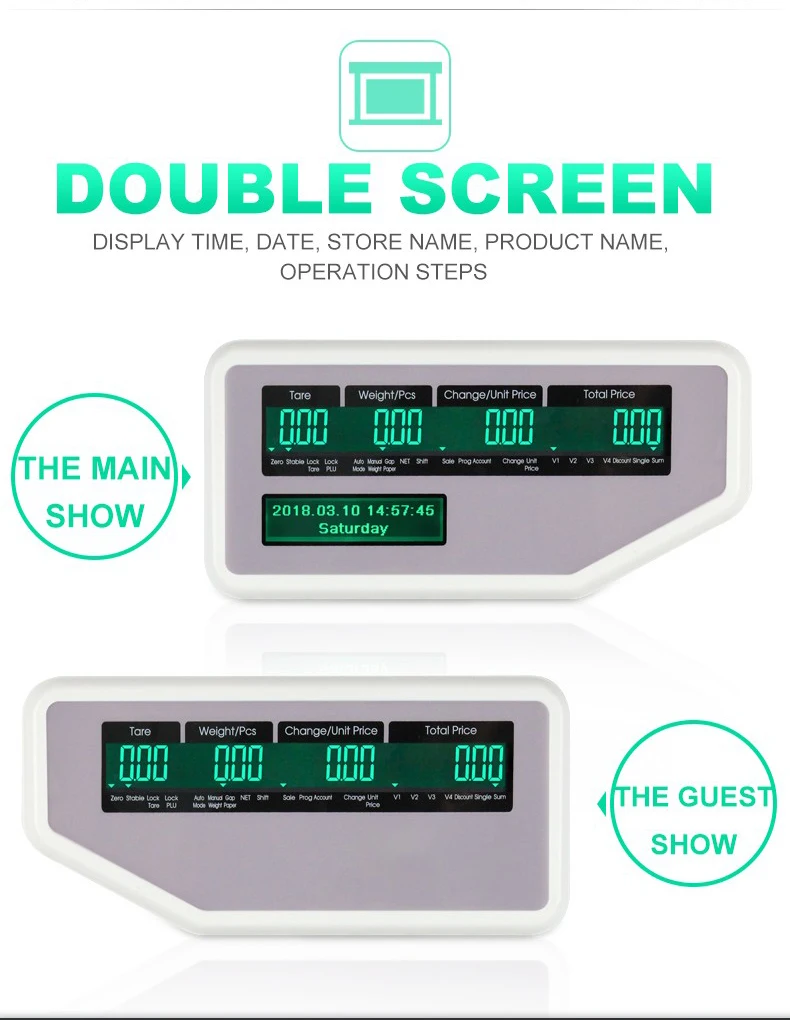 English Version Barcode Label Printing Scale with Sticky Labels, High Accuracy Weighing for Supermarket and Retail Use