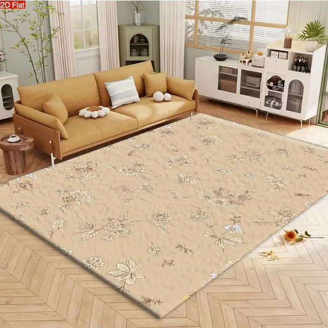 Vintage Sketch Rose Floral Beige Background carpet flooring, Delicate Hand Drawn Flower Area Rug for Living Room Bedroom Home Ornament