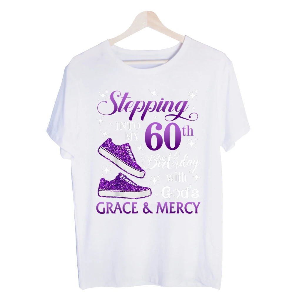 Women's 60th Birthday Sneaker Graphic Tee, Short Sleeve Crew Neck T-Shirt for Casual Celebrations and Daily Wear