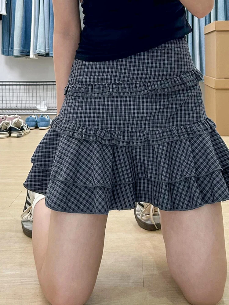 

2025 Autumn Winter Women Harajuku Gyaru 2000s College Mini Plaid Skirt Kpop Ruffle Design Y2k Coquette Gyaru Kpop Shoujo New