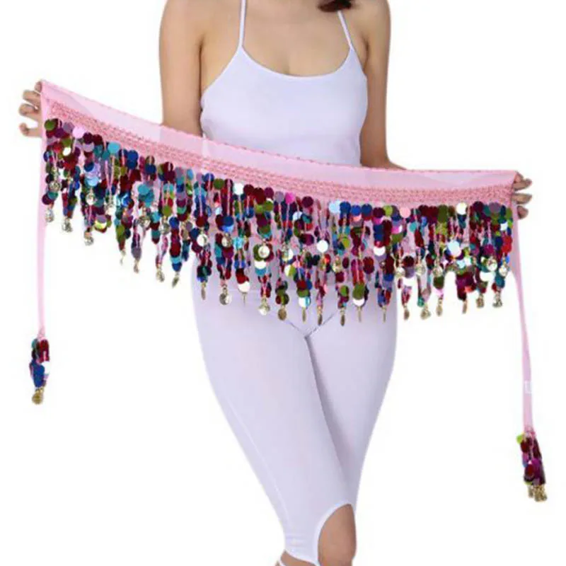 11 colori adulto latino paillettes danza del ventre sciarpa dell'anca arabo sexy cintura di danza del ventre gonna avvolgente triangolo asciugamano dell'anca cintura in vita abiti