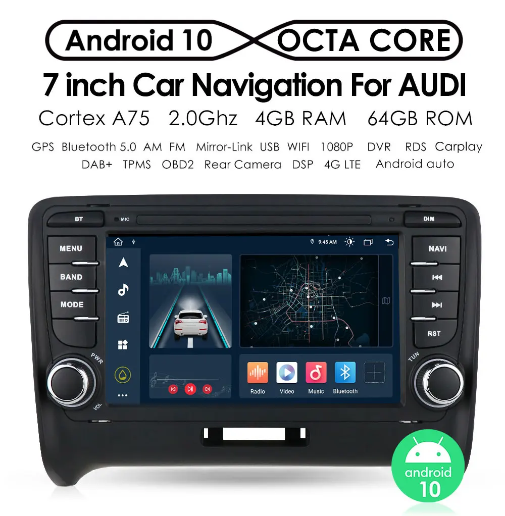 2din Android Rádio Do Carro Gps Estéreo Para Audi TT MK2 2006 2007 2008-2014 Multimedia Video player 4G dsp rds Autoradio 7 "Unidade Principal