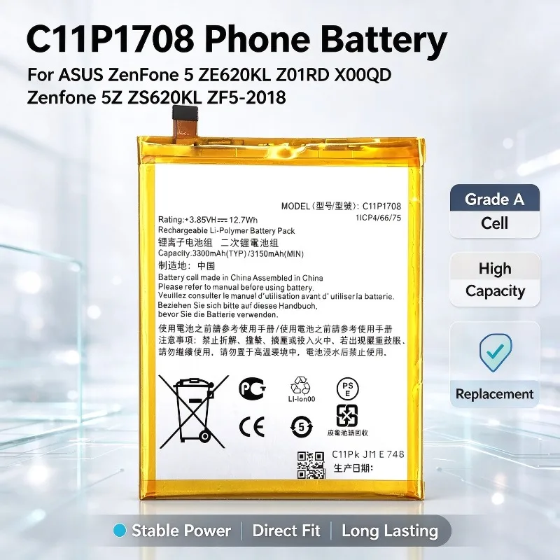 C11P1708 Phone Battery For ASUS ZenFone 5 ZE620KL Z01RD X00QD Zenfone 5Z ZS620KL ZF5-2018, Grade A Cell High Capacity