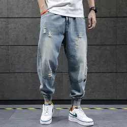 2026 New Hip Hop Harem Jeans Pants Men Loose Joggers Denim Casual Sweatpants Korea Ankle Length Trousers Streetwear Male Clothes