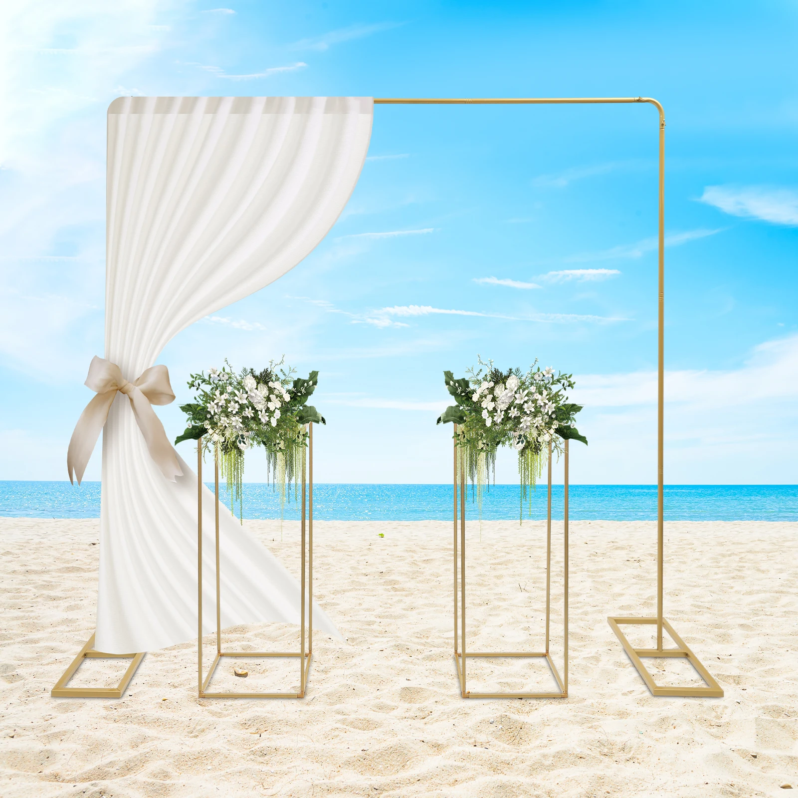 

3-piece Set 2 * 2m Wedding Bracket High Load-bearing Square Arch Support 2 Pieces of 27*27*80cm Golden Square Flower Stand
