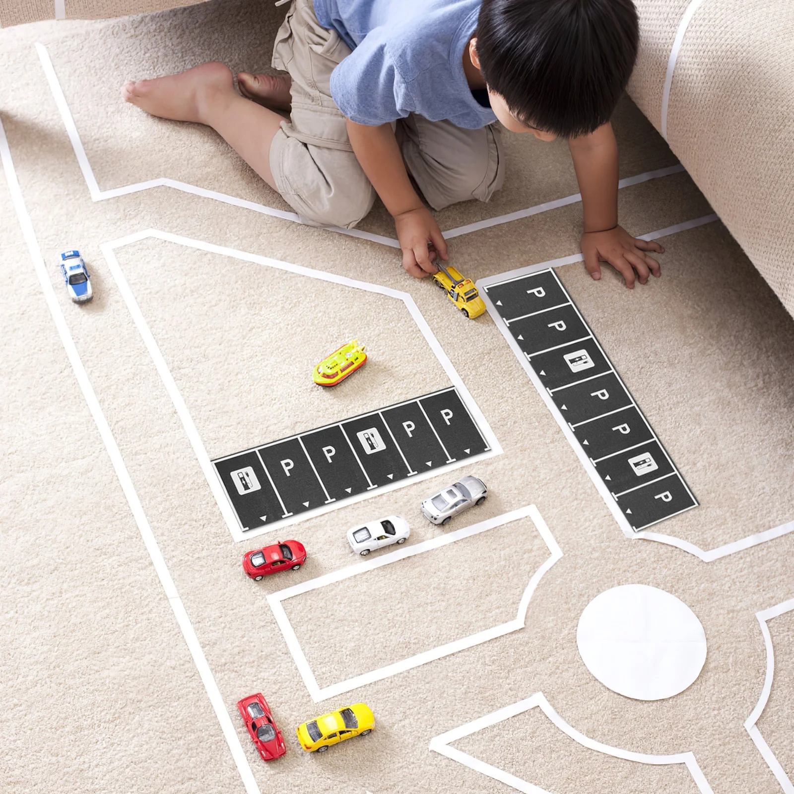 1 rolo de fita de estacionamento em miniatura, design diy para crianças, fita de papel segura, jogo de construção educacional, conjunto de família, micro paisagem