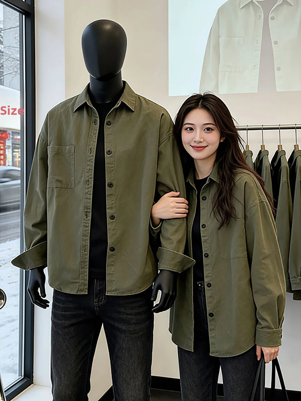 

Green Long Sleeve Shirt Unisex Summer High-End Style Sun Protection Workwear Cleanfit Shoulder Outerwear Casual Flip Collar