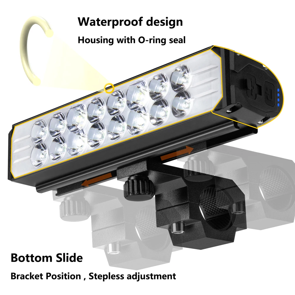 6000LM Bicycle Light 10000mAh 16 LED Bike Light Front Rechargeable LED Flashlight Headlight with Power Bank Bicycle Accessories