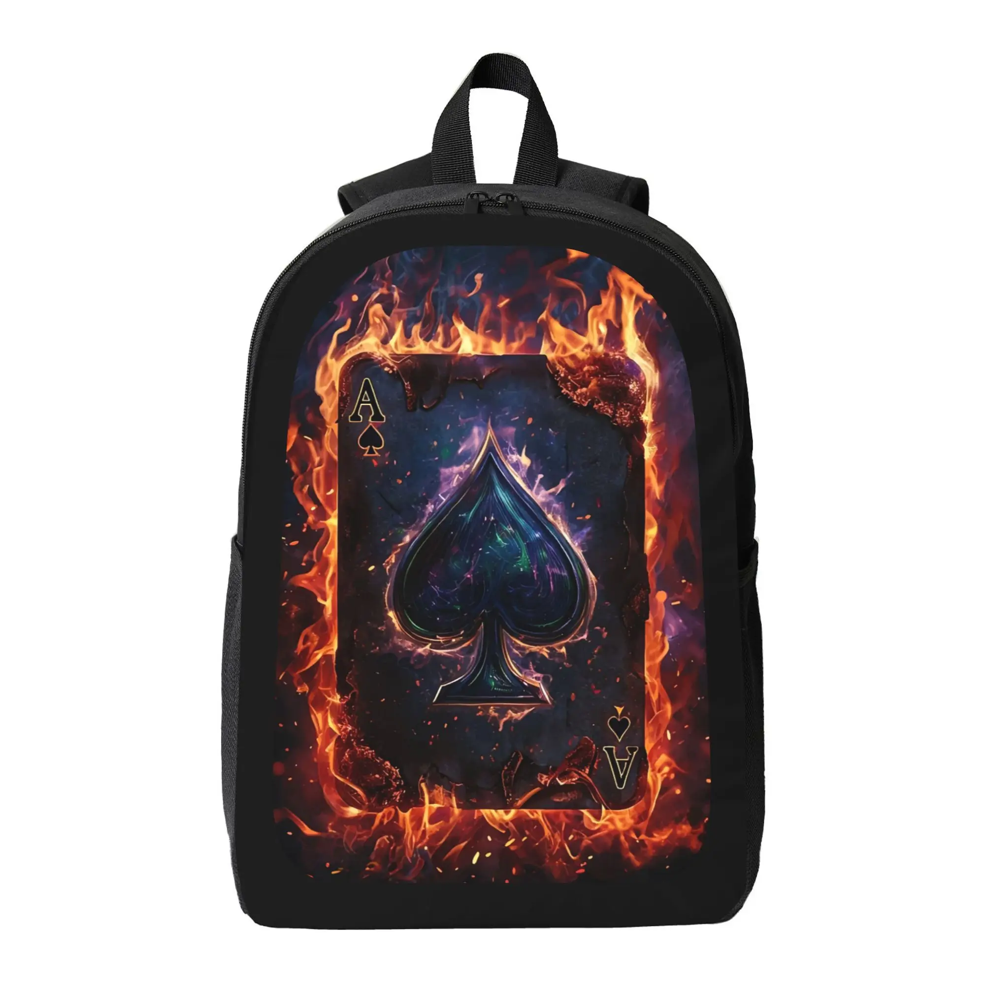 

Flame Spade A Backpack - Bold flame pattern printed school bag with luminous effect, lightweight large capacity unisex backpack