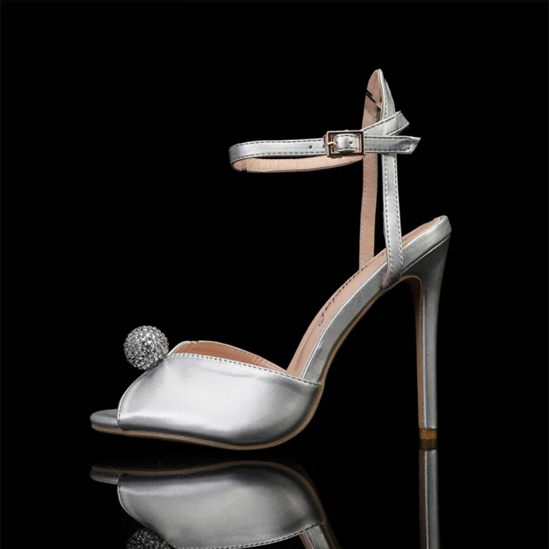 2025, neue Peep-Toe-Sandalen mit hohem Absatz für Damen, modische Perlen-Designer-Schuhe, Knöchelriemen, Gladiator-Sandale, Damen-Partykleid-Schuhe