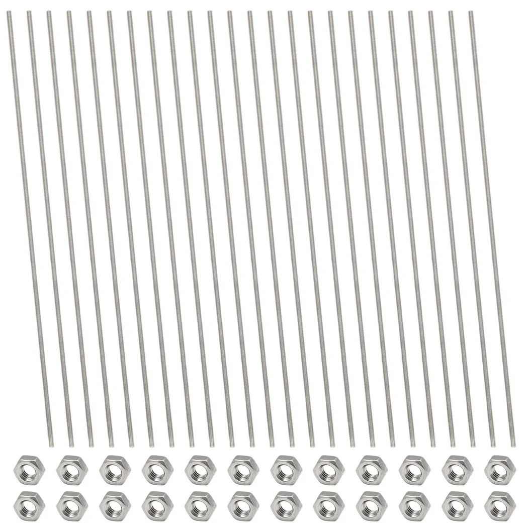 24Pcs 8/32in Threaded Rods 24Pcs Hex Nuts 12in Stainless Steel Fully Rod Threaded Thread Rods Kit For Beaded Garden Stake Rods