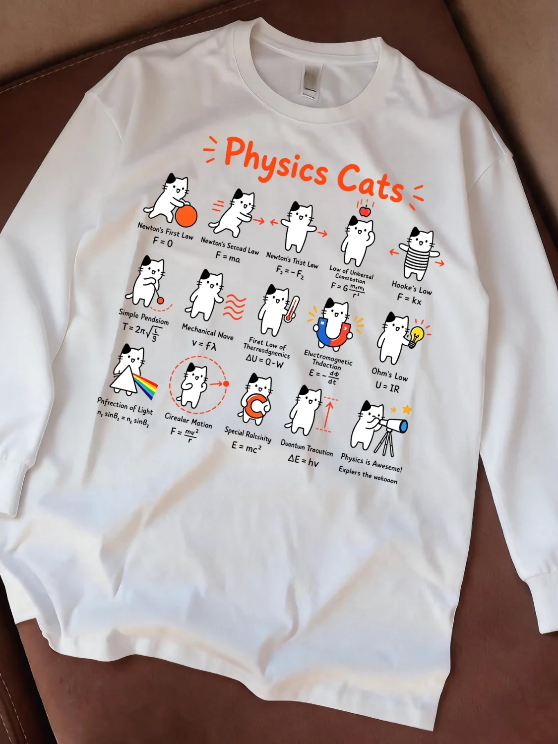 Pure Cotton Long Sleeve T-Shirt High School Student Physics Formula  Print Unisex Autumn Winter Comfortable Breathable Tee