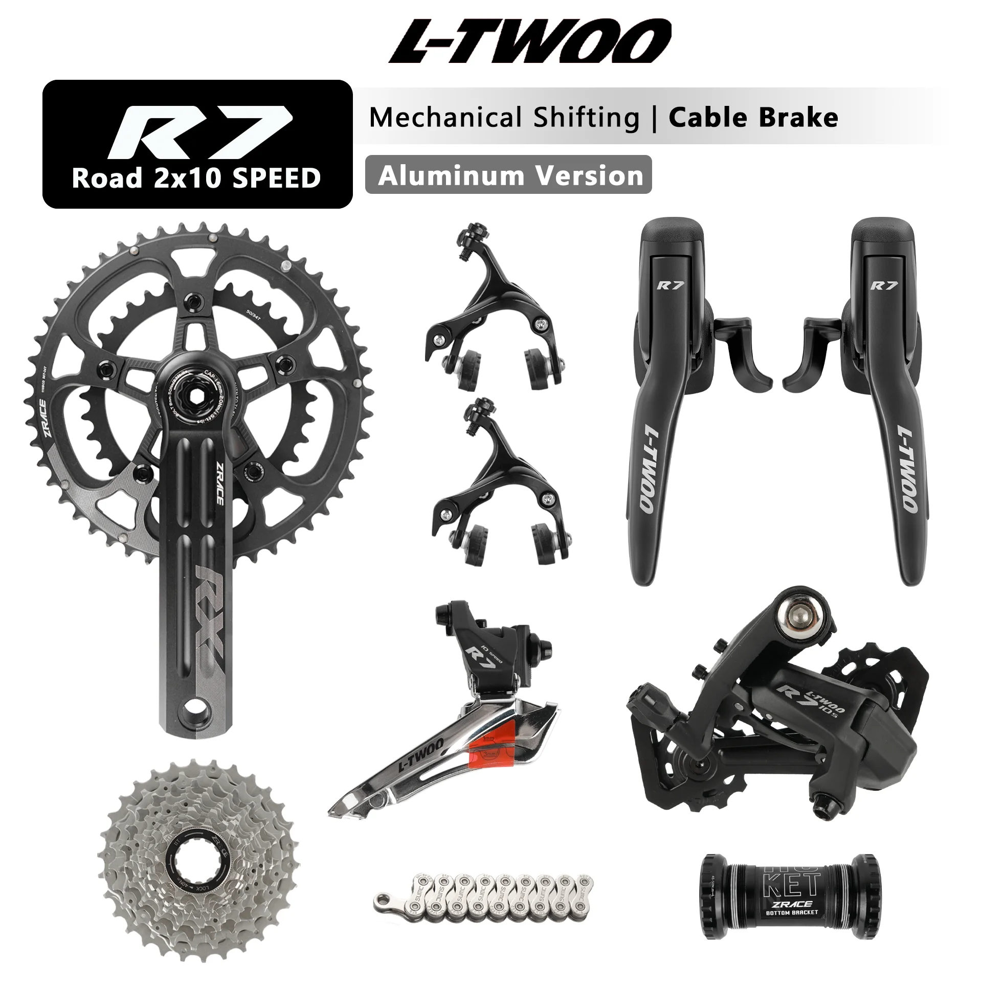LTWOO R7リムブレーキ2x10スピードロードグループセットZRACEクランクリムブレーキキャリパーカセットチェーンBB 20sロードバイク4700 R3000