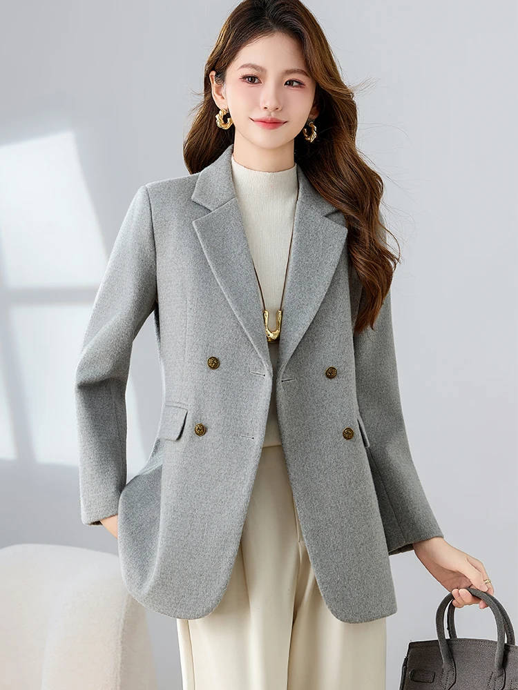 Grau Beige Solide Damen Winter Blazer Damen Mode Weibliche Casual Jacke