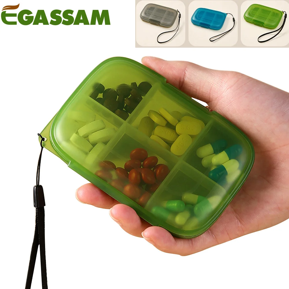 1PCS Daily Pill Organizer 6 Compartments, Small Pill Box Portable Travel Pill Case, Mini Pills Container for Purse Pocket