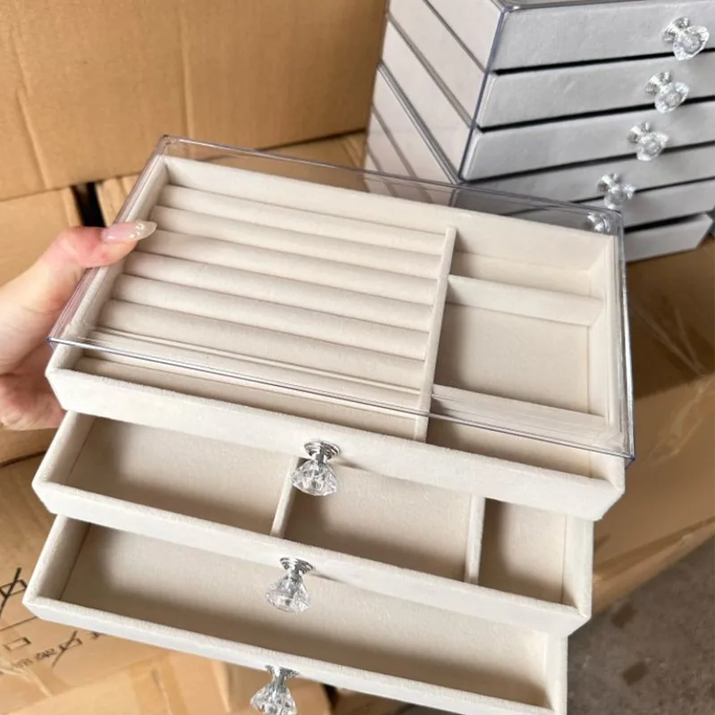 

Новый бархатный ящик для хранения сережек-гвоздиков, трехслойный органайзер для ювелирных изделий, пыленепроницаемые ящики для женщин, аксессуары, шкатулка для драгоценностей