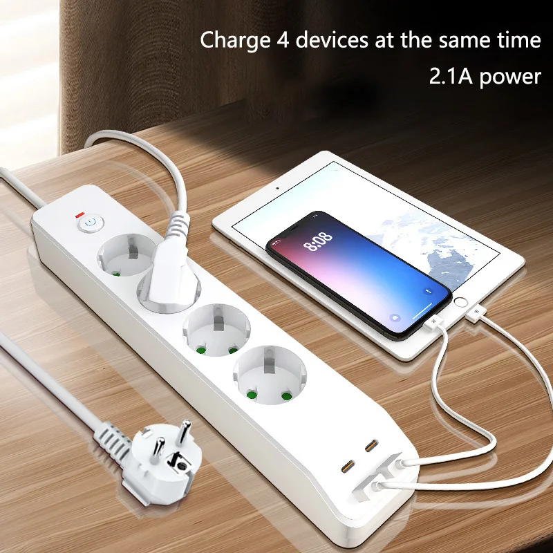 European Standard Four-Position Power Socket With PD/USB Charging Socket Overload Protection Socket Anti-Flammable Wiring Board