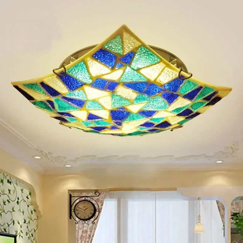 

Bohemian Ceiling Lights Mediterranean Home Decor Stained Glass Lighting for Living Room Luminaire Bedroom Lamp Kitchen Fixtures