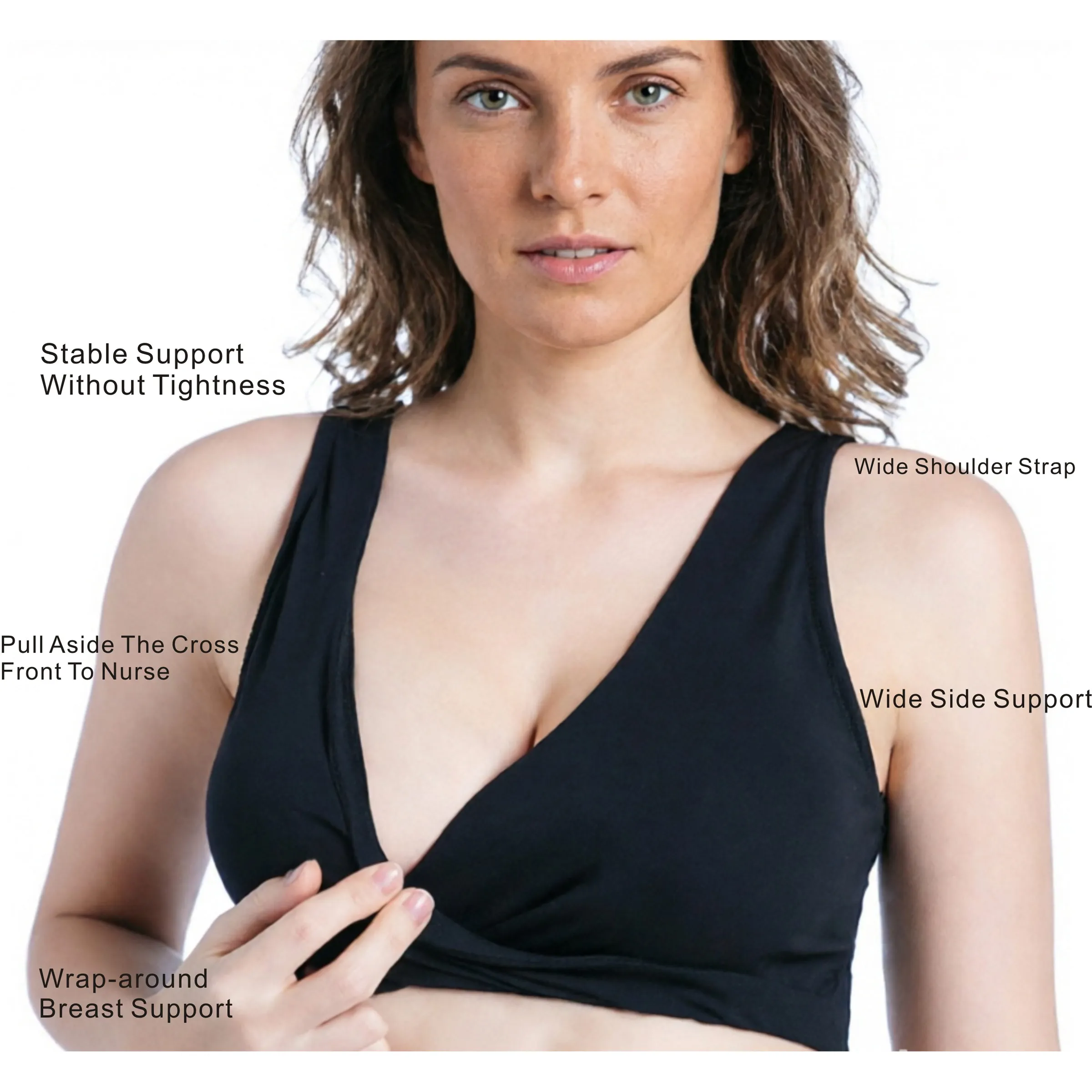 Women's Cotton Wireless Cross Front Maternity Nursing Bra Comfort Sleep Breastfeeding Bralette with Removable Pads