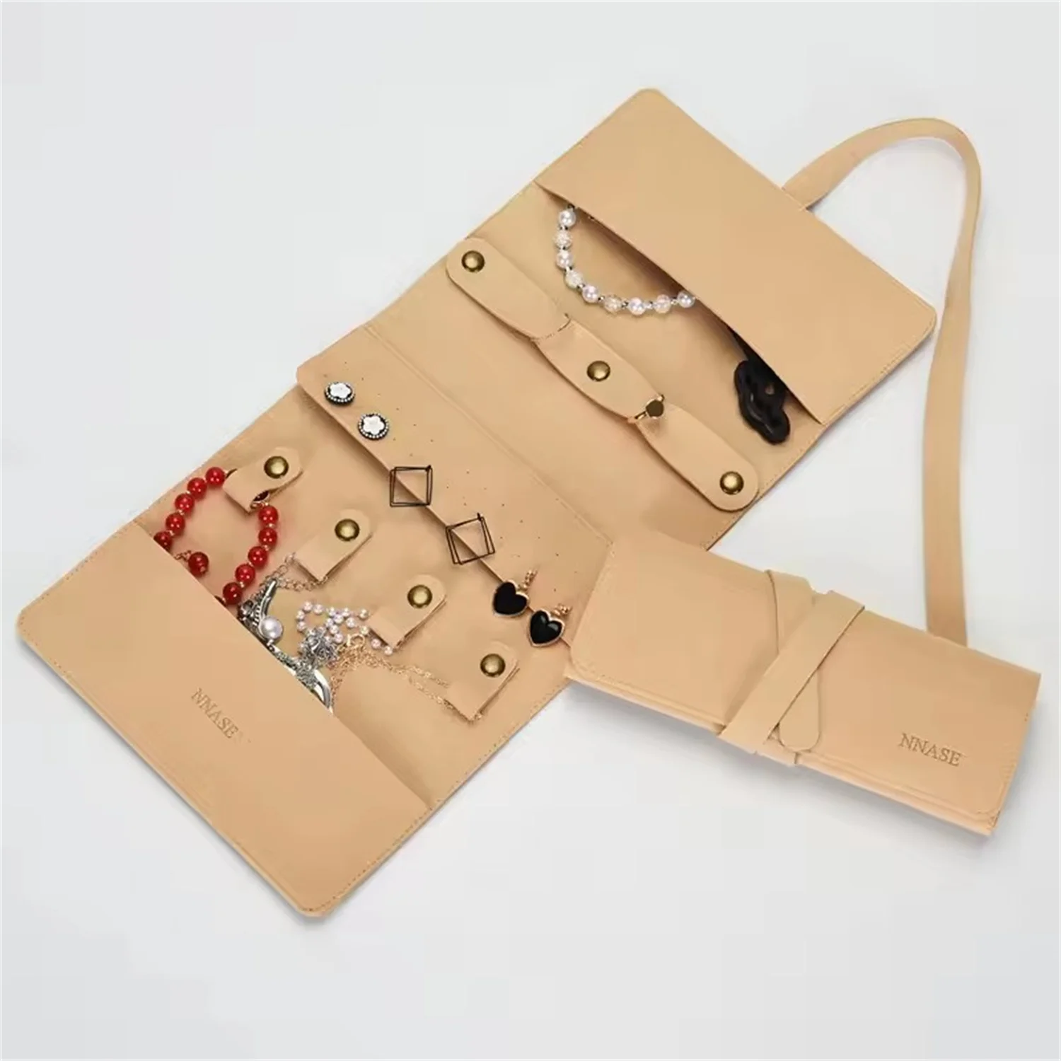 38x18cm Custom Microfiber Travel Jewelry Case with logo, Jewelry Organizer Roll Earring Ring Necklace Pouch Travel Jewelry Roll