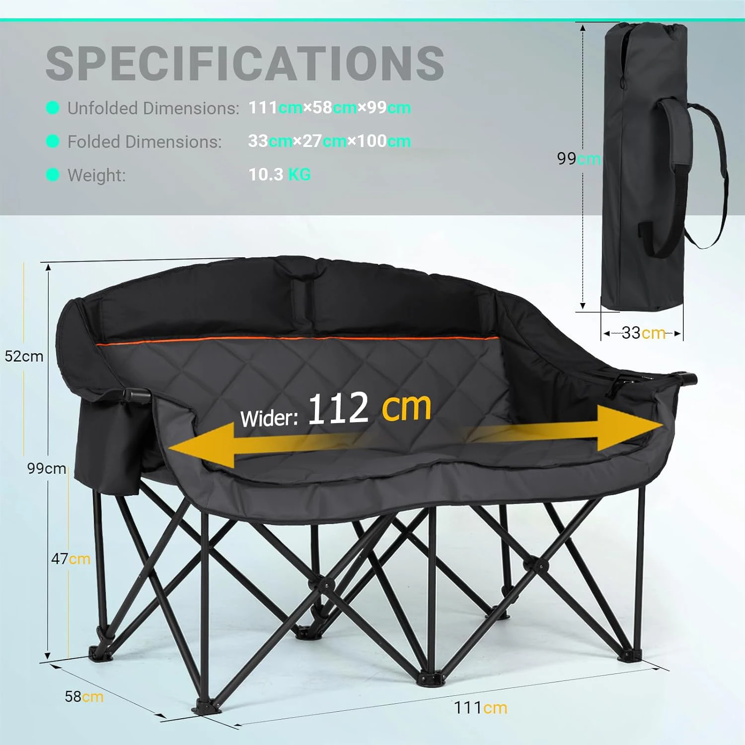 Custom Portable Couple Double Seat Outdoor Furniture Leisure Luxury Lazy Folding Camping Garden Beach Chairs With Cooling Bag