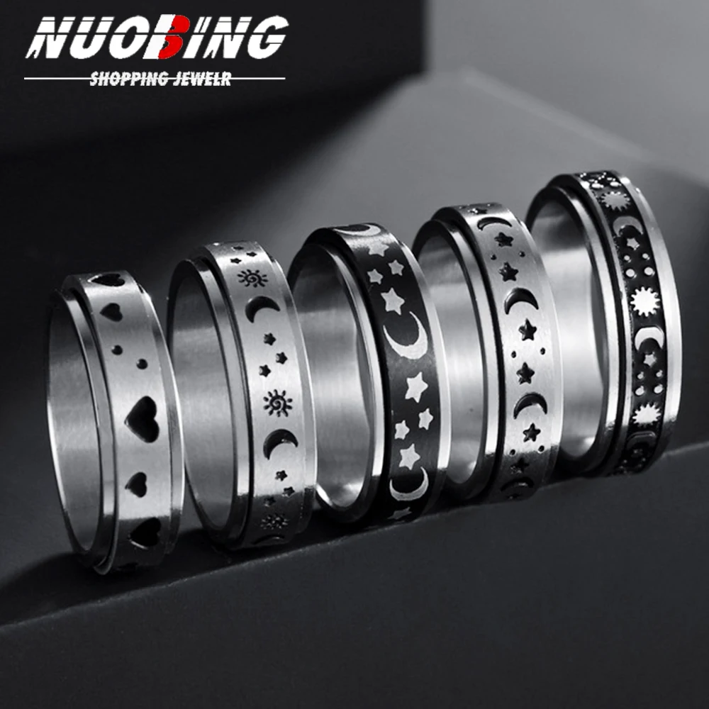 

Spinning Anxiety Relaxing Ring Pentagonal Star Ring for Women Romantic Moon Stainless Steel Rotate Freely Y2K Style Jewelry
