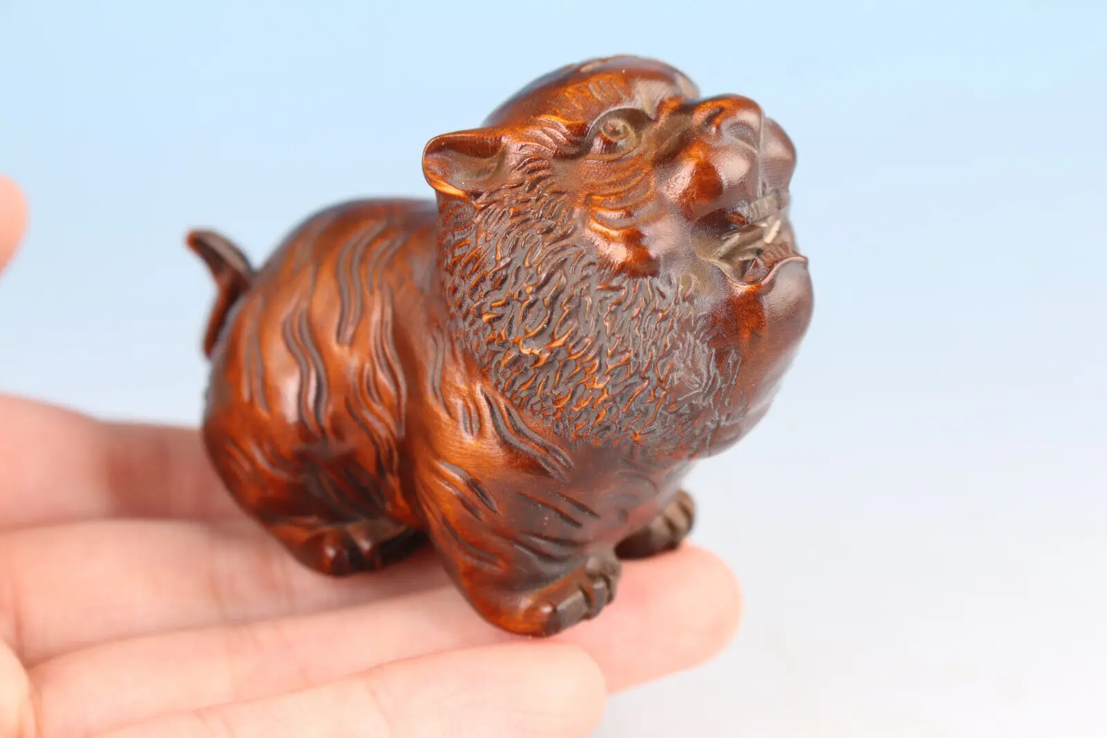 lovely Rare art Chinese boxwood tiger figure fortune statue gift