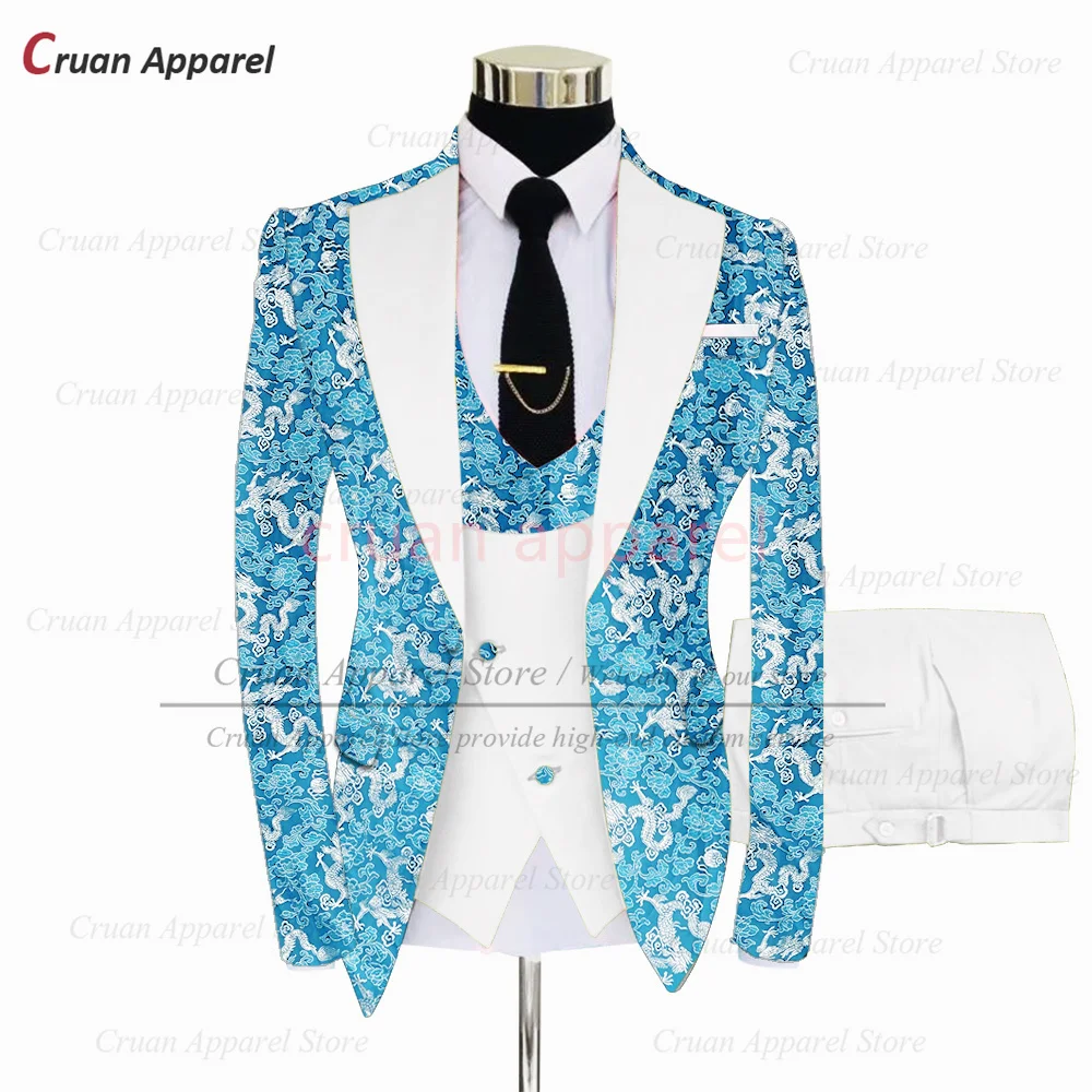 Abito Jacquard di lusso per banchetto serale maschile personalizzato Slim Fit classico Blazer gilet pantaloni pianoforte Performance Host abiti di