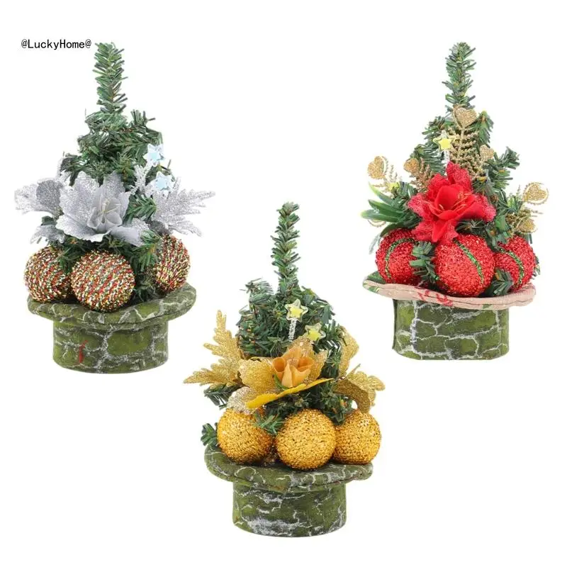 5pcs Compact Mini Pine Needle Tree with Embellishments for Christmas Decoration 11UA