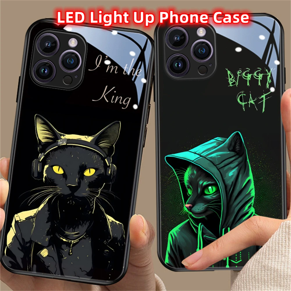 

Punk Fashion Trends Colorful LED Light Glow Luminous Tempered Glass Phone Case For iPhone 16 15 14 13 12 11 Pro Max X XR XS